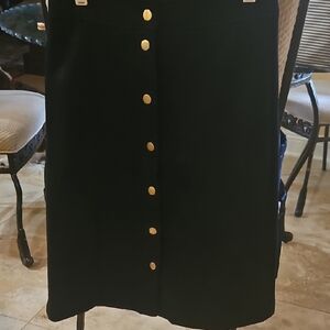 LOFT Black Pencil Skirt with Gold Buttons